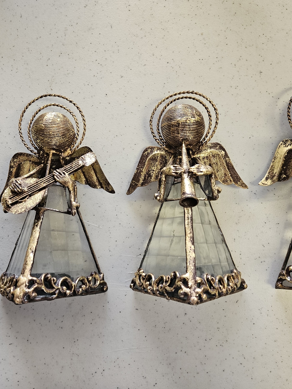 3 Piece Vintage  Brushed Gold Musical Angel Tea Light Set